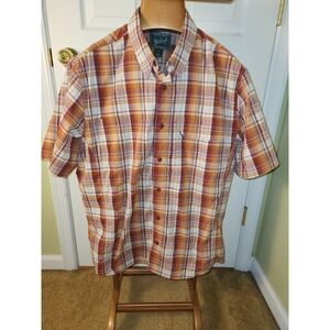 WOOLRICH SHORT SLEEVE SHIRT RUST ORANGE PLAID NYLON POLYESTER MENS XL